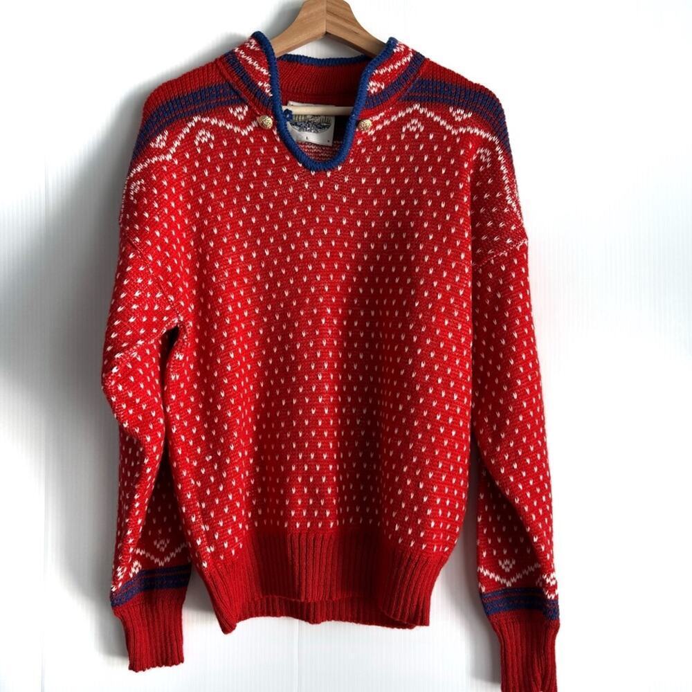 Vintage ALPS Merrimac Valley New England christmas sweater red size large